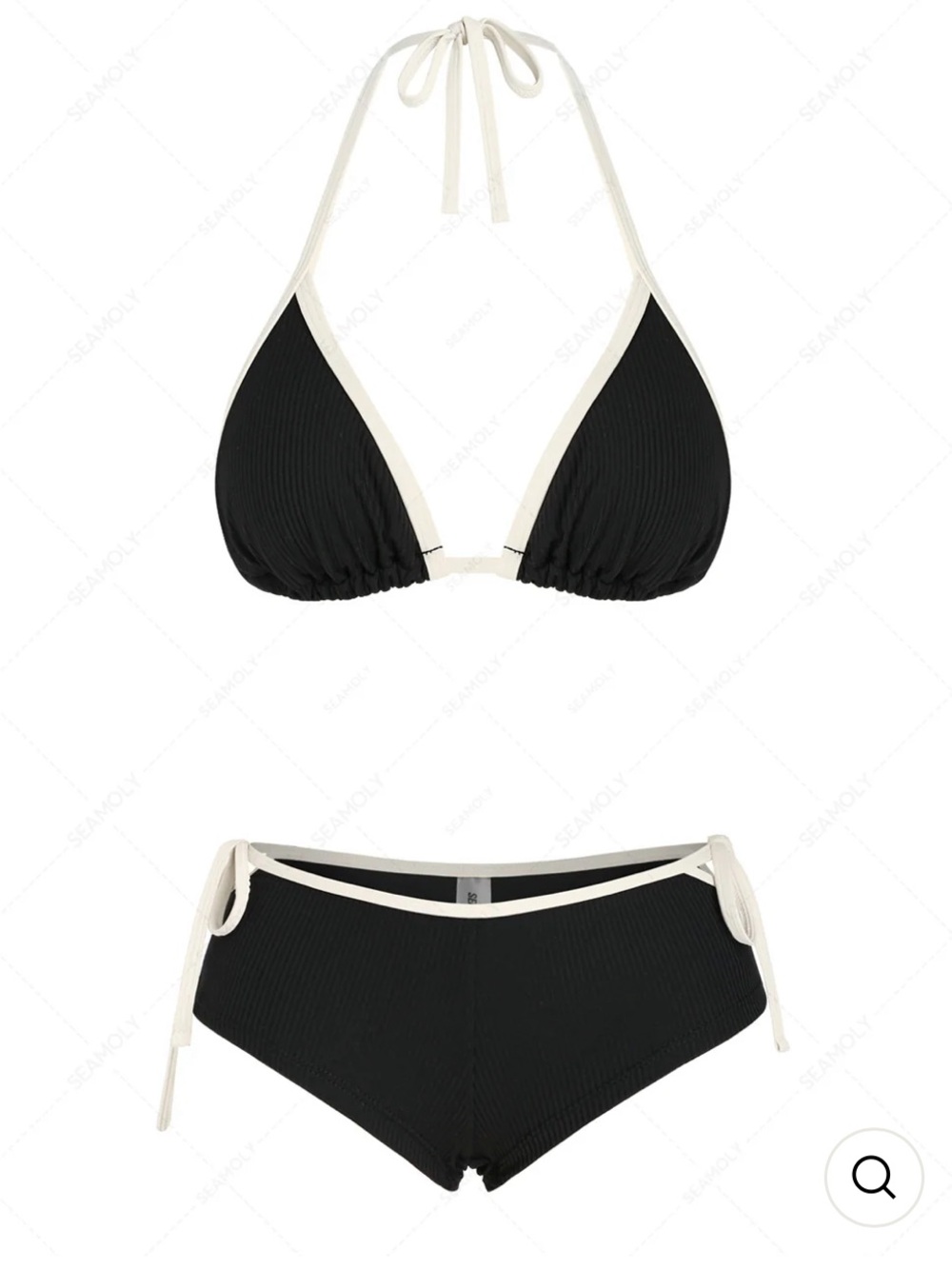 Seamolly Black White Contrast Side Tie Bikini Cheeky Boyshort swim set S NWT